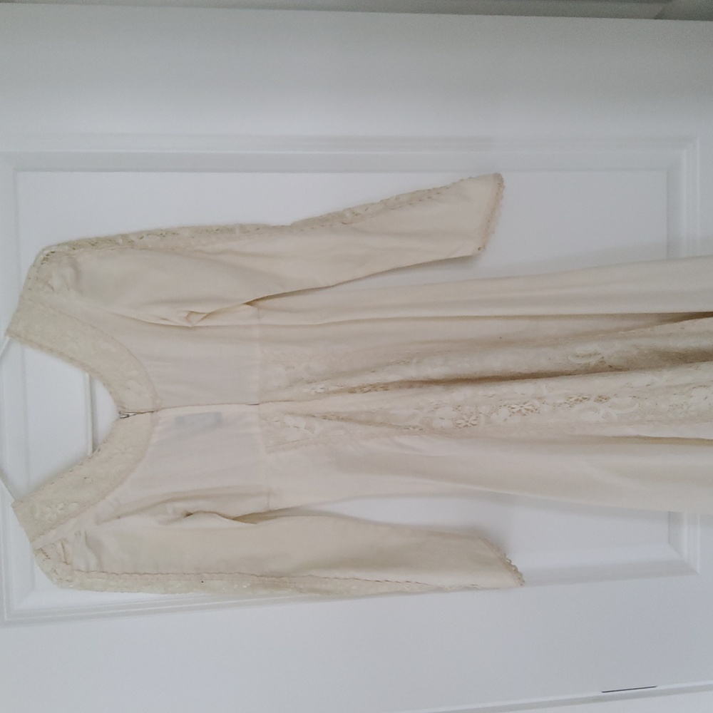 Gunne Sax / Black Label 60s Cream Cotton & Lace Boho Maxi Dress - Picture 4 of 16